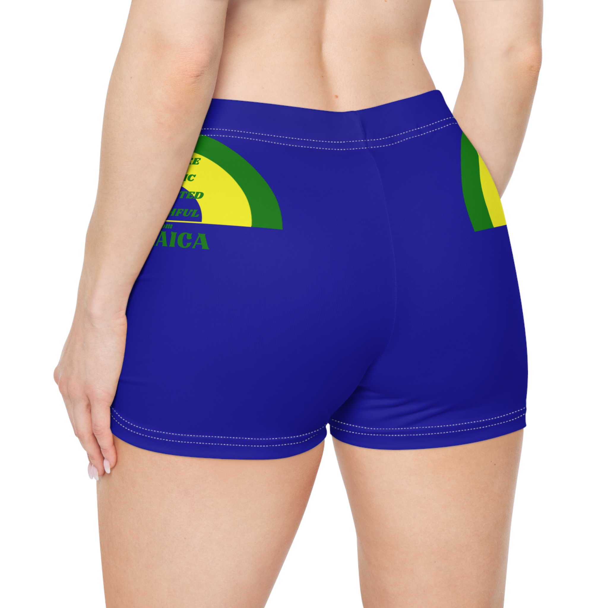 jamaica women's swim shorts blue with green yellow rainbow shaped graphic jamaica women's swim shorts blue with green yellow rainbow shaped graphic