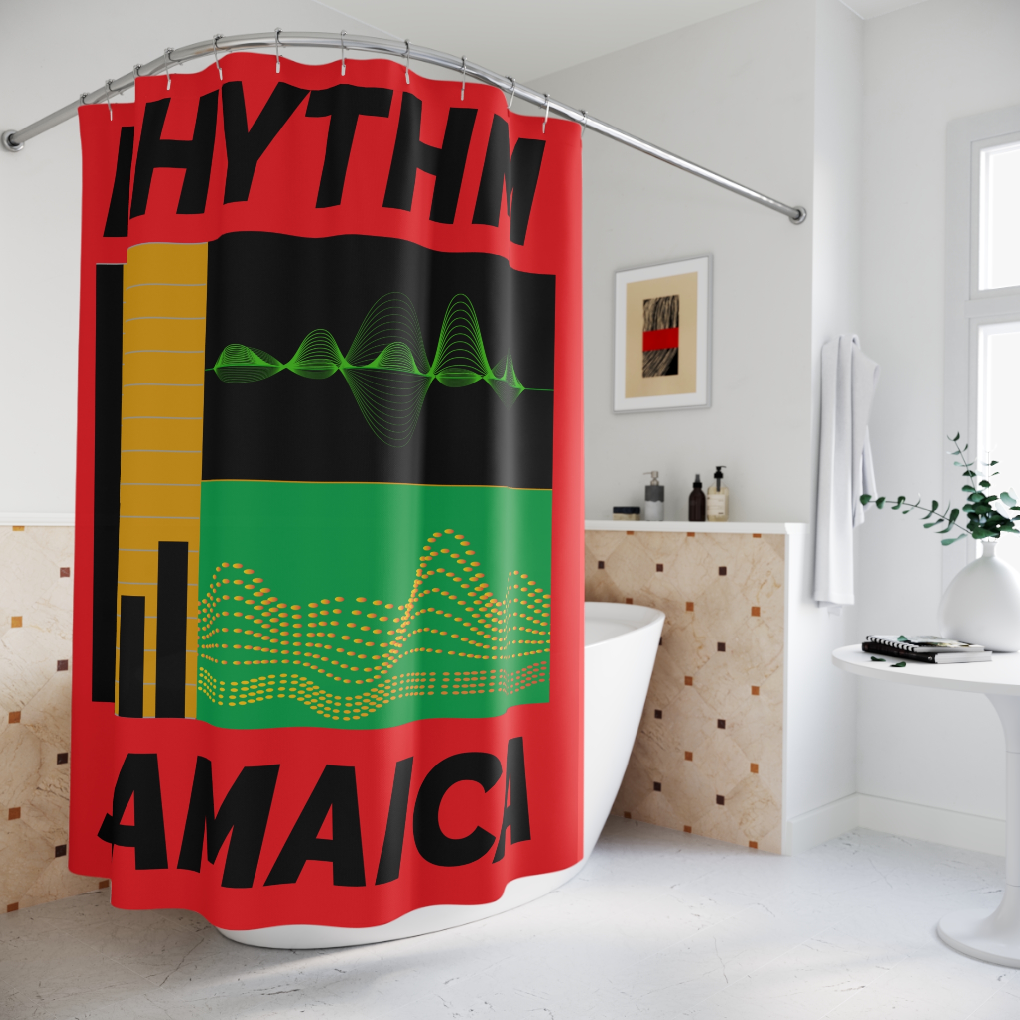 rhythm jamaica shower curtain — reggae wave music bathroom decor rhythm jamaica shower curtain — reggae wave music bathroom decor