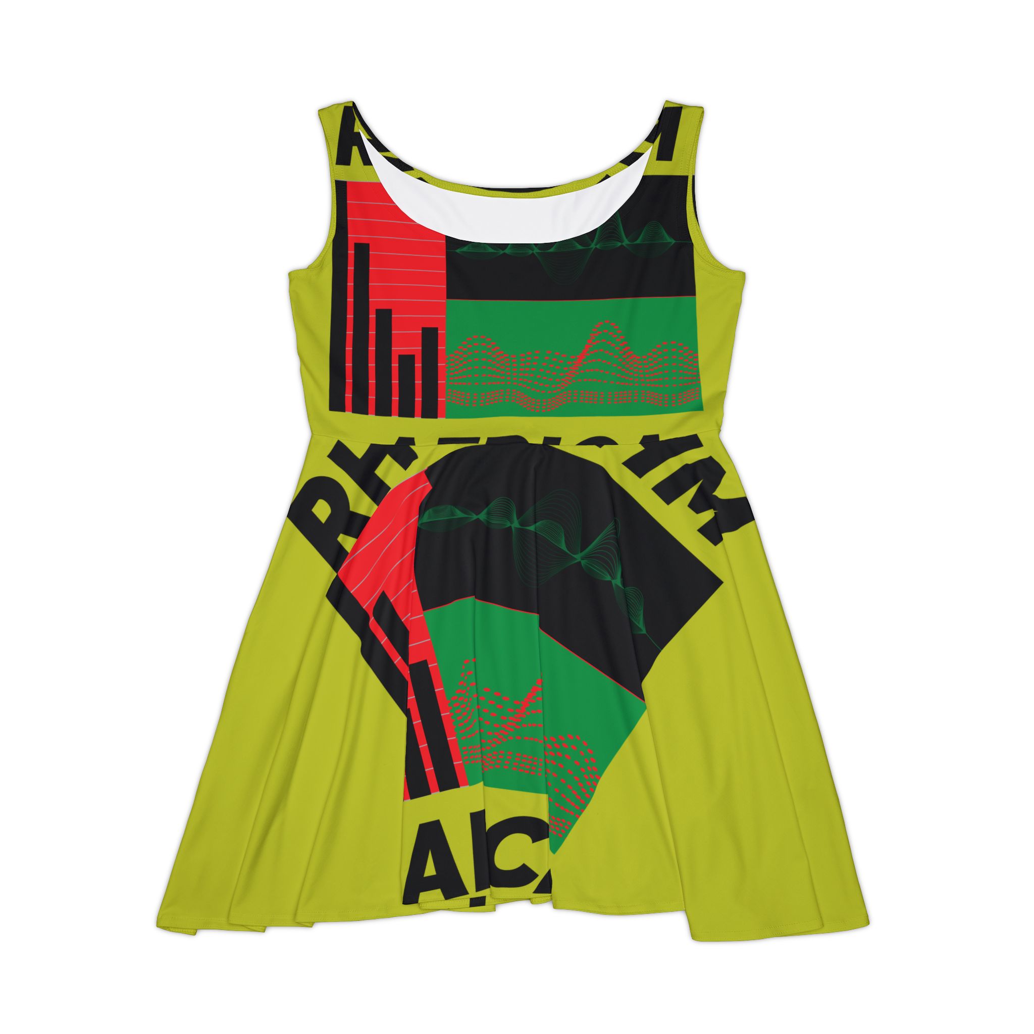 rhythm africa women's skater dress — green red graphic aop rhythm africa women's skater dress — green red graphic aop