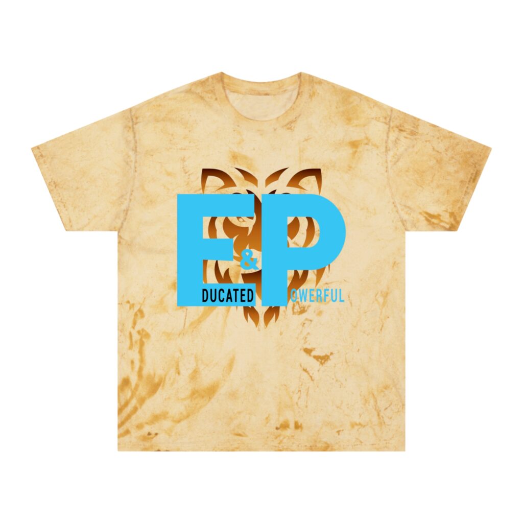 educated & p0werful graphic t shirt — tie dye yellow logo tee