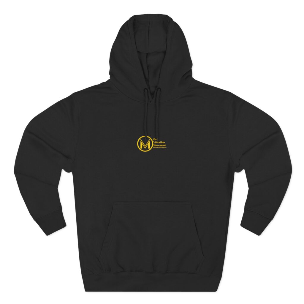 minimalist black hoodie with small gold emblem — cozy fleece pullover