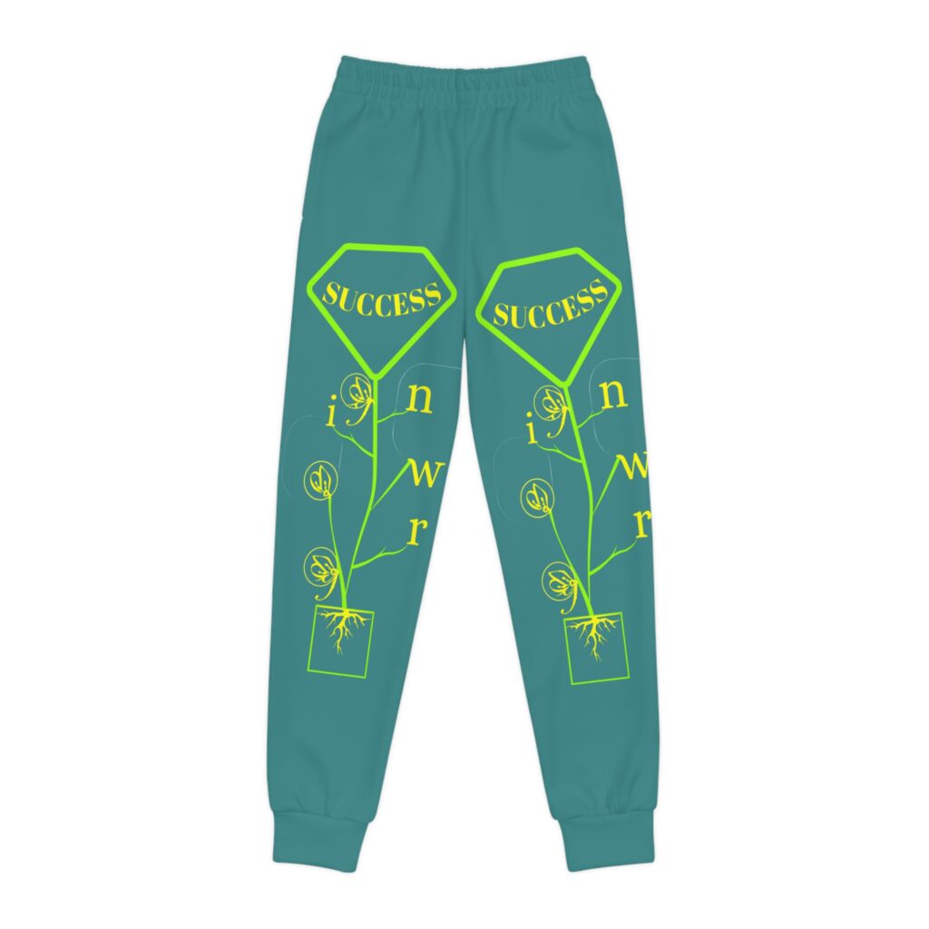 youth joggers — neon floral "success" graphic sweatpants