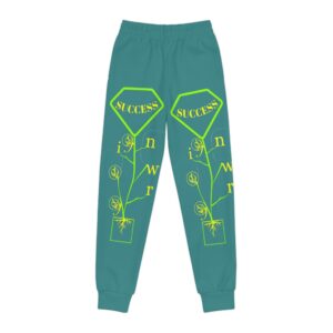 youth joggers — neon floral "success" graphic sweatpants