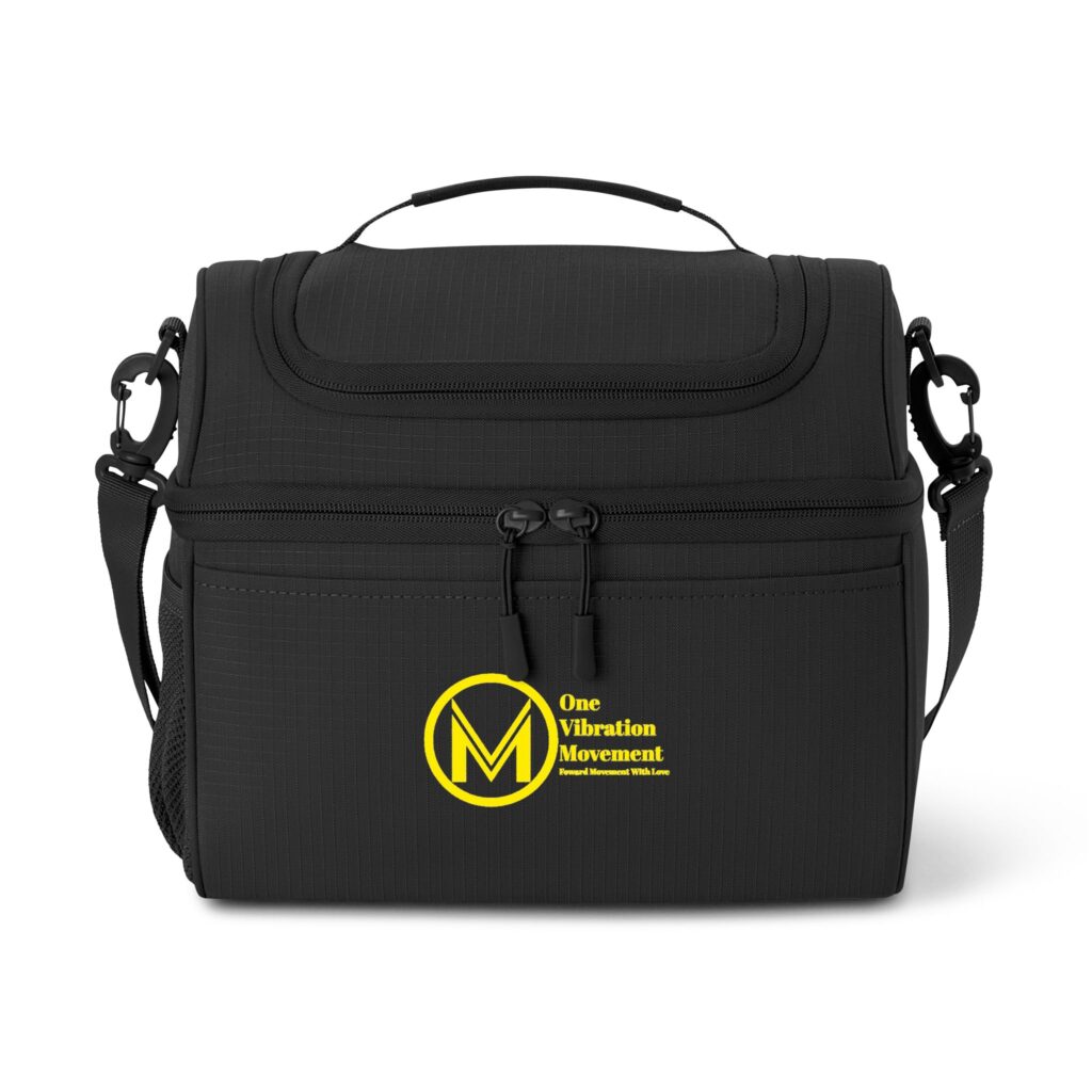 insulated cooler bag with yellow 'm' millenium movement logo