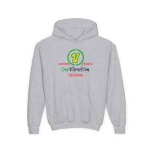 guyana one vibration youth hoodie — tropical green & yellow logo pullover