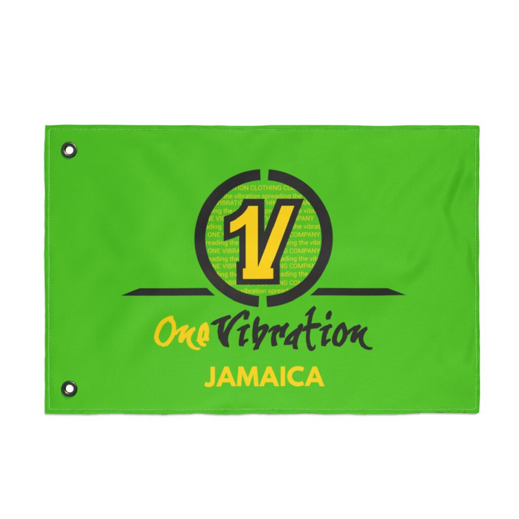 jamaica one vibration double sided flag — reggae green beach & yard banner