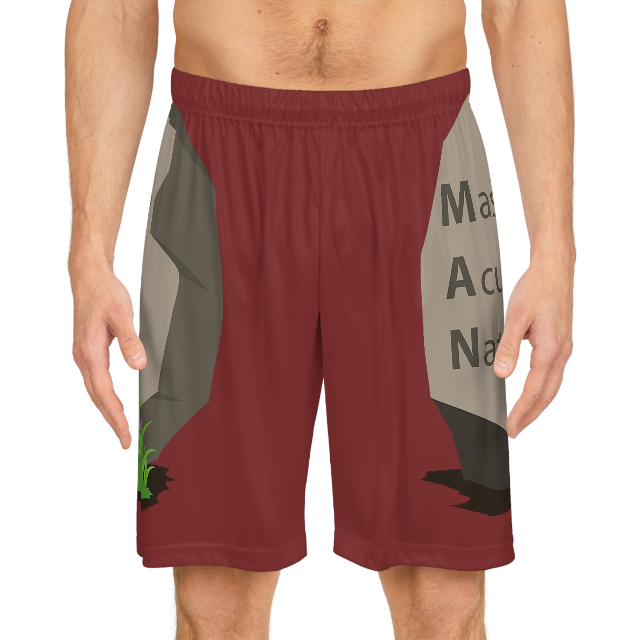 basketball shorts — man acronym rock graphic all over print basketball shorts — man acronym rock graphic all over print