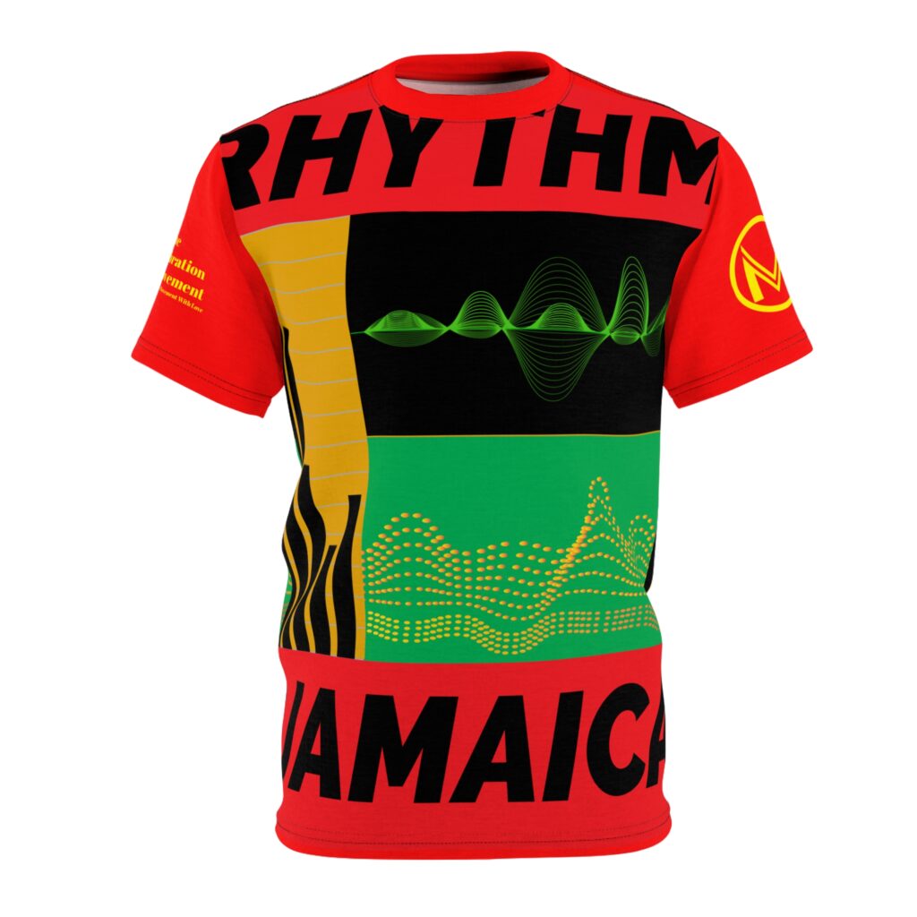 rhythm jamaica graphic tee — reggae vibe all over print