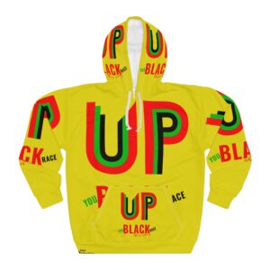 up black hoodie — bold afrocentric yellow pullover