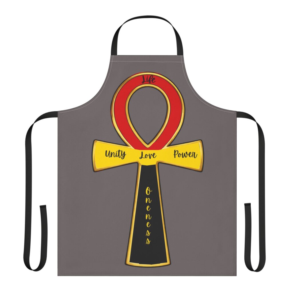 awareness ankh apron — "unity love power" kitchen apron