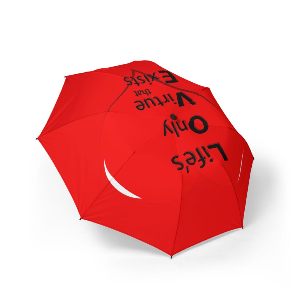 red foldable umbrella — "life’s only virtue that exit" printed semi automatic compact umbrella