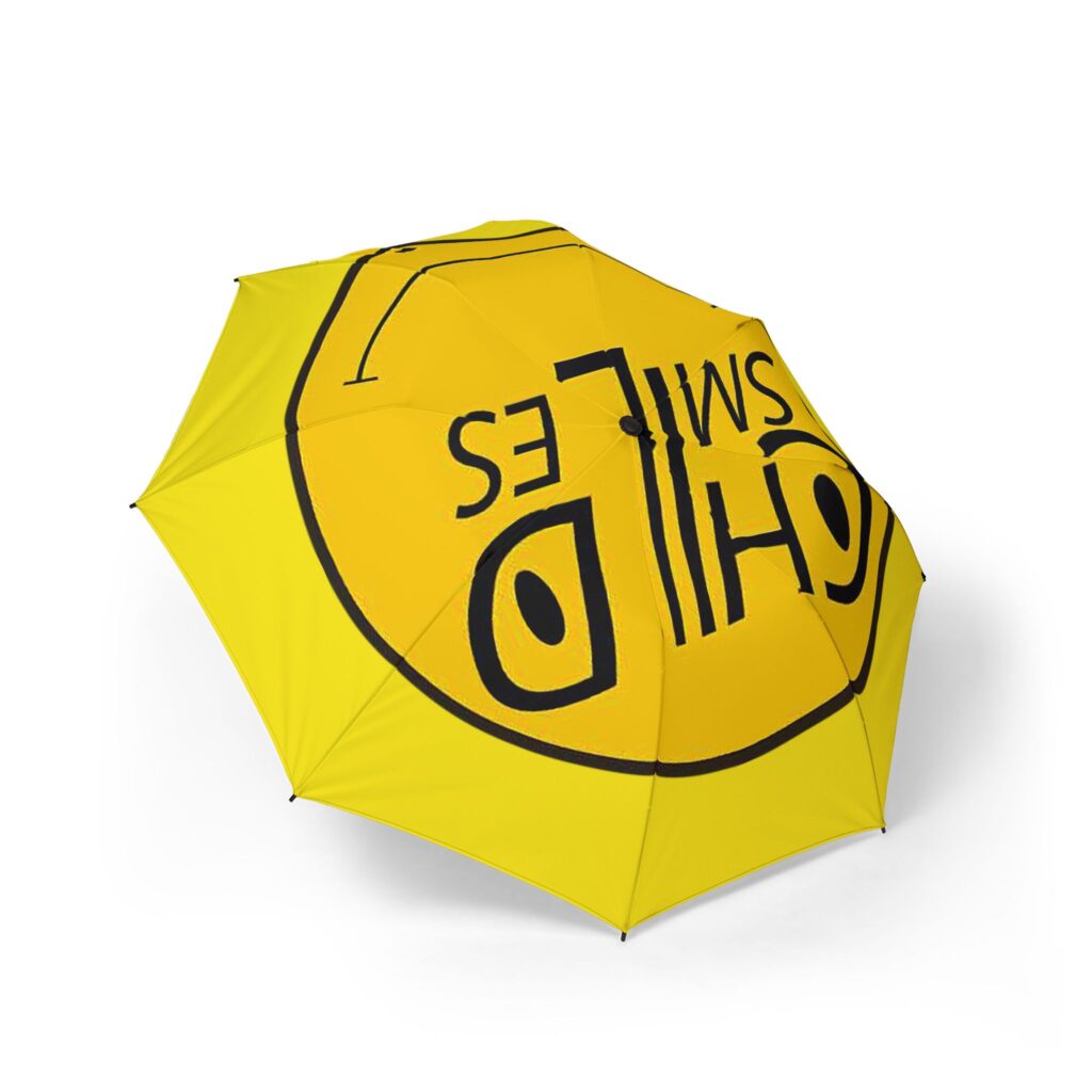 child smile foldable umbrella — yellow semi‑automatic travel umbrella
