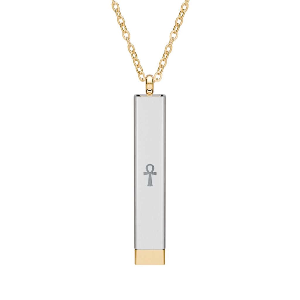 hidden message sliding bar necklace — engravable ankh pendant