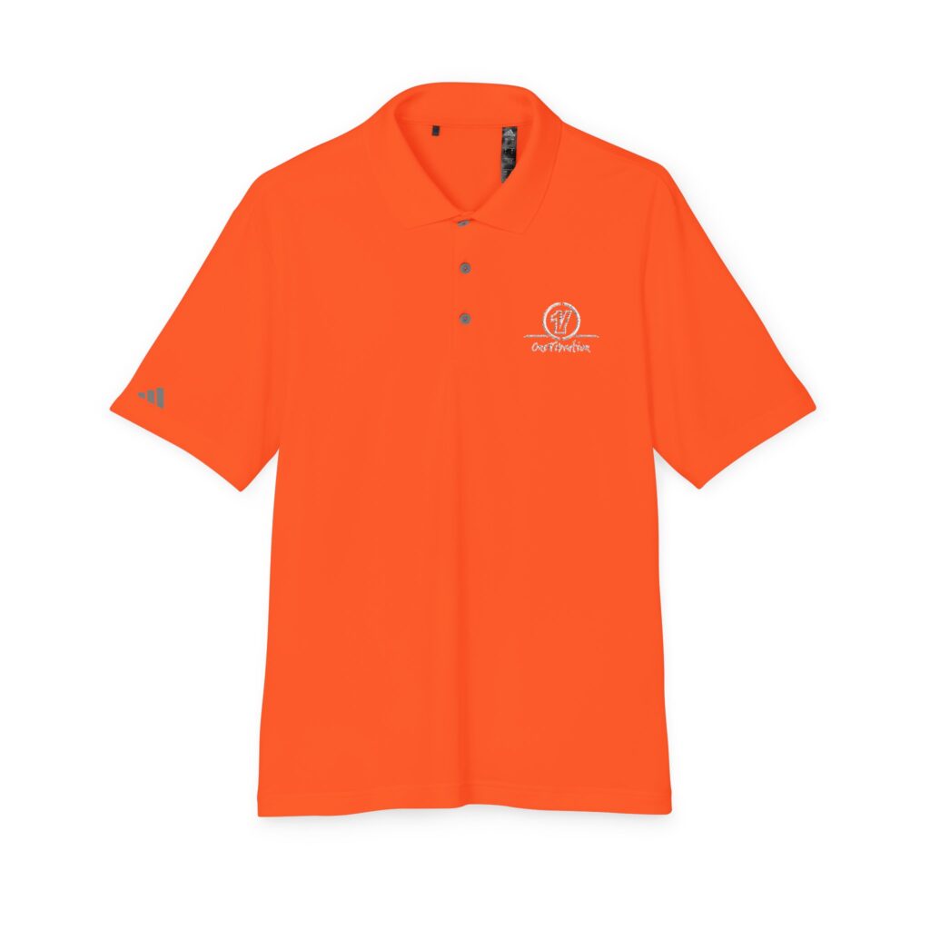 performance polo — high‑visibility orange with subtle white logo