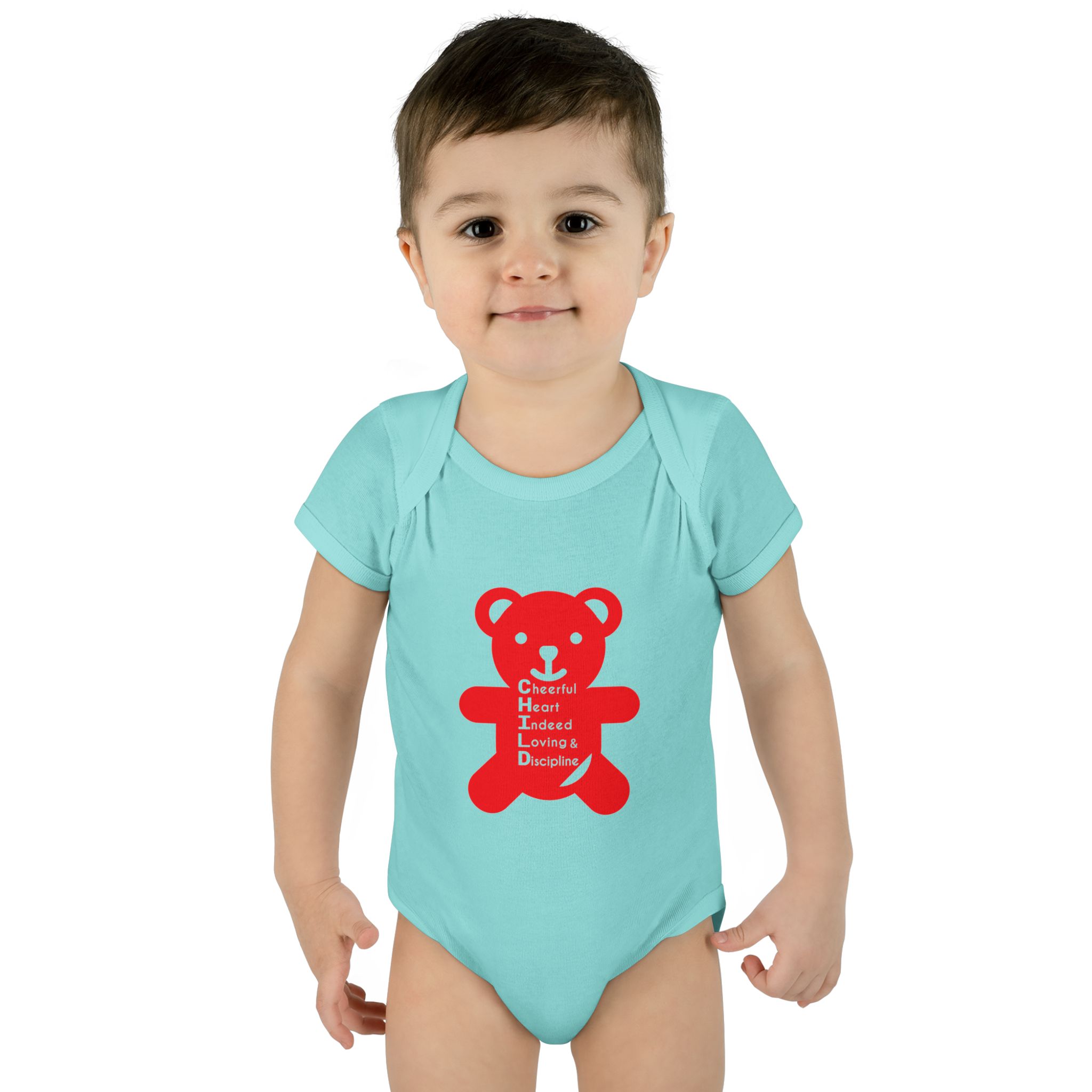 baby bodysuit — red teddy 'child graphic' infant onesie baby bodysuit — red teddy 'child graphic' infant onesie