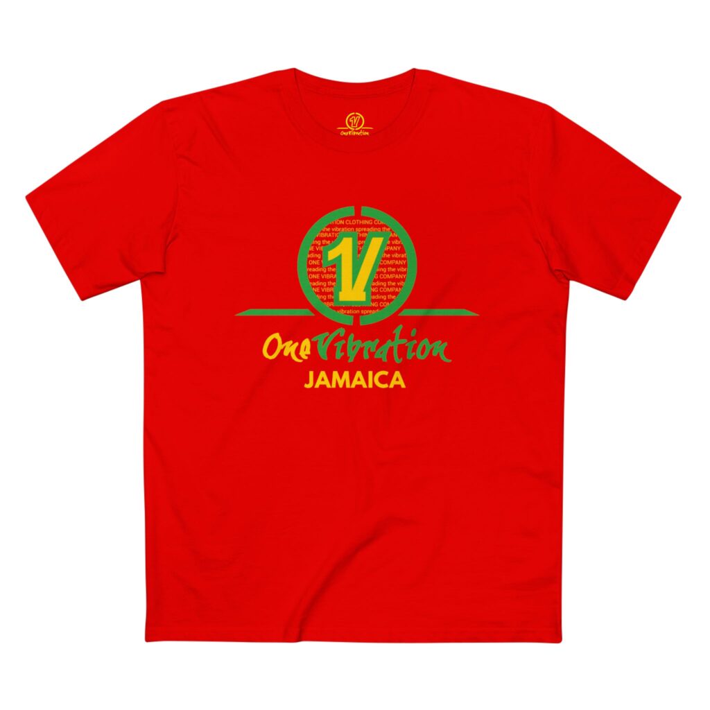 onevibration jamaica t shirt — reggae vibe red tee