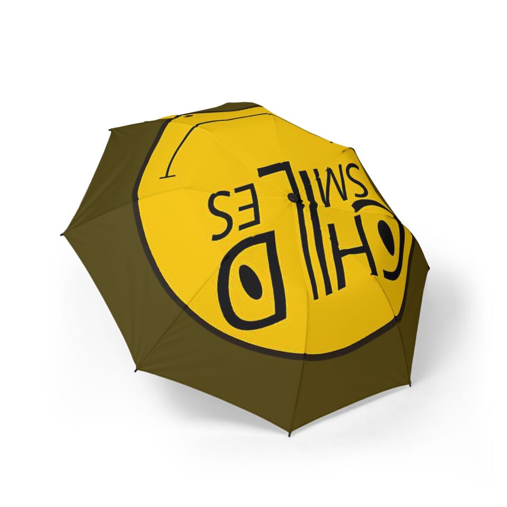 umbrella — bold yellow 'child smiles' foldable semi automatic travel umbrella