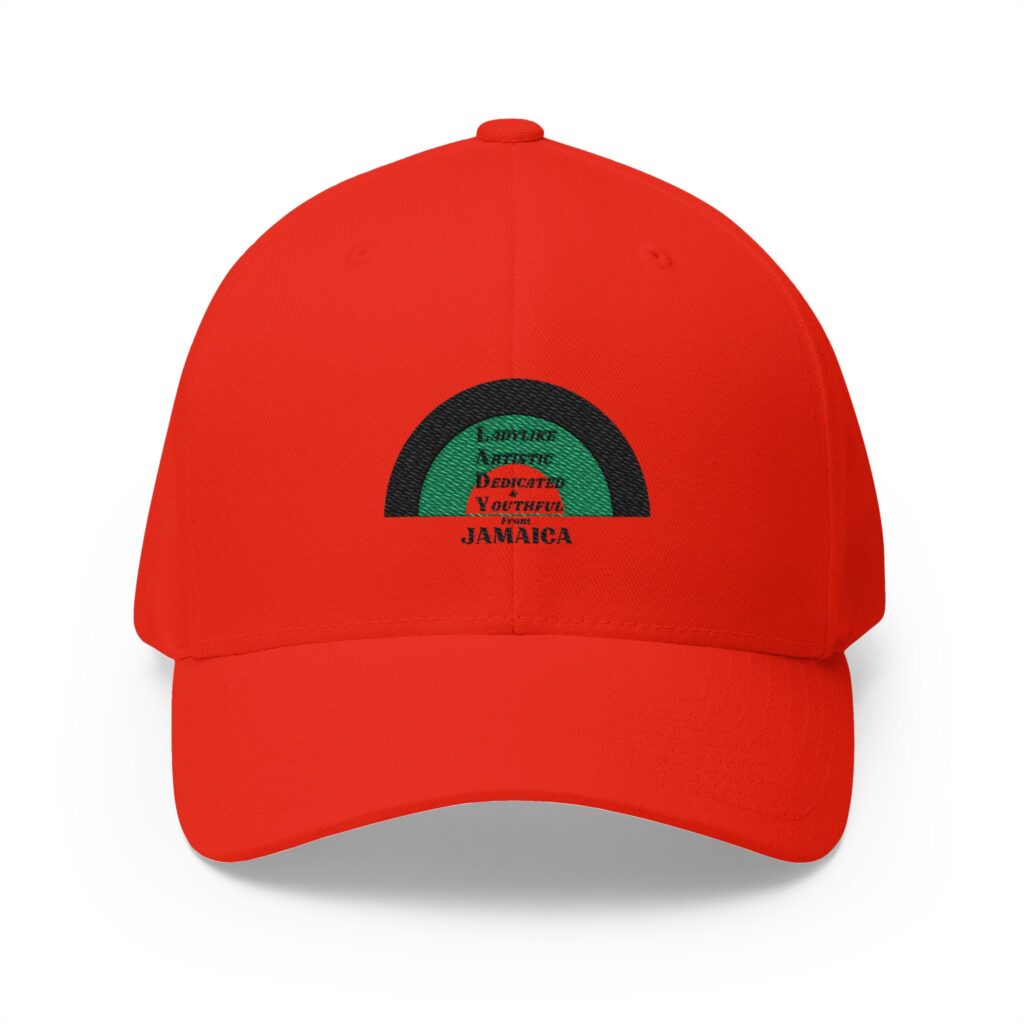 embroidered jamaica rainbow cap — red closed back structured hat