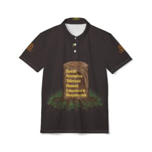 polo shirt — 'fierce, attentive, tolerant, honest, educated & responsible' stump graphic
