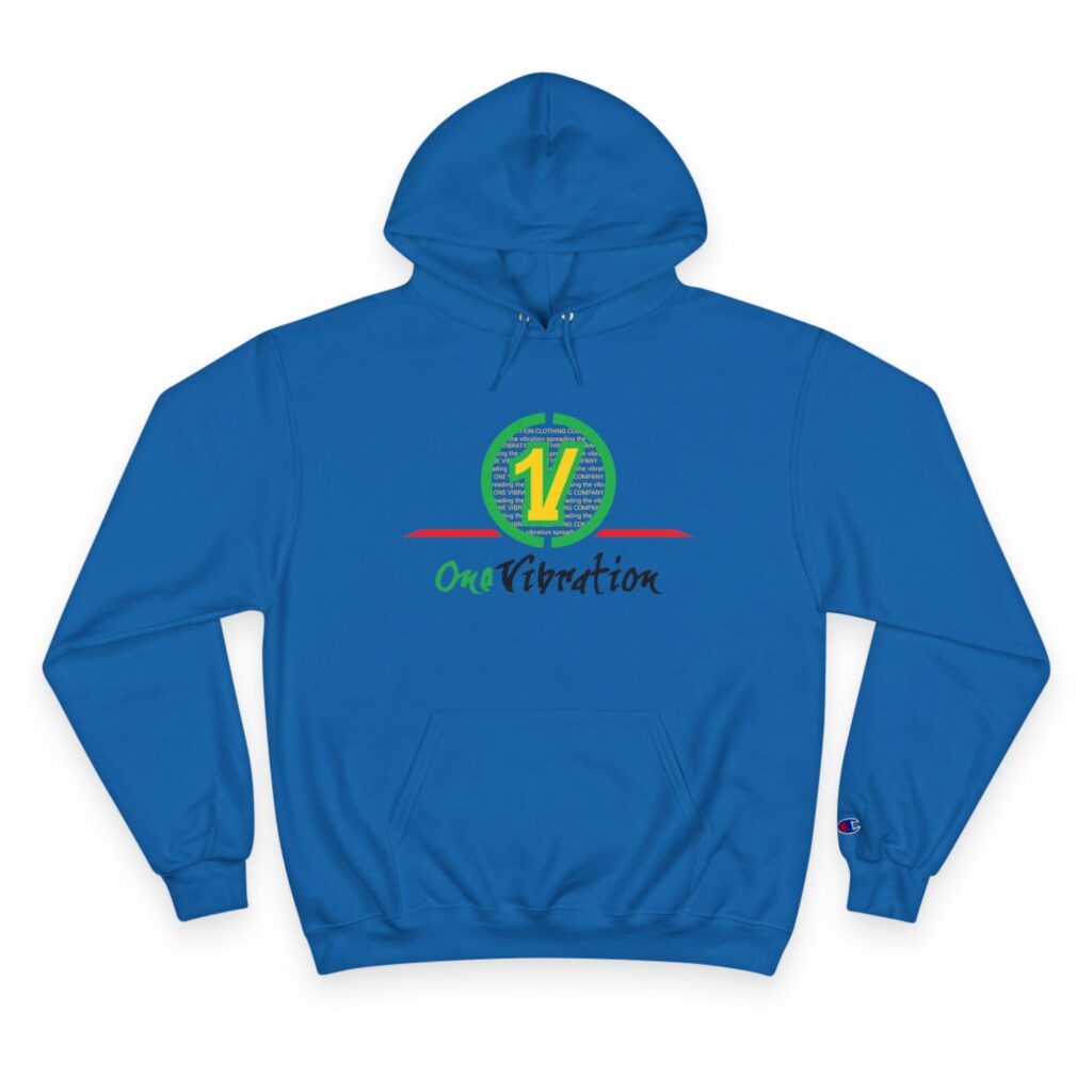 champion hoodie — "one vibration guyana" logo pullover