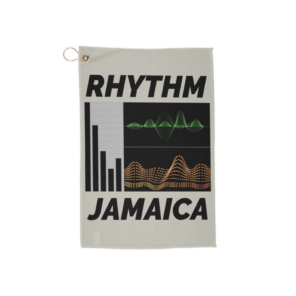 rhythm jamaica golf towel – audio wave design, golfing accessory with grommet