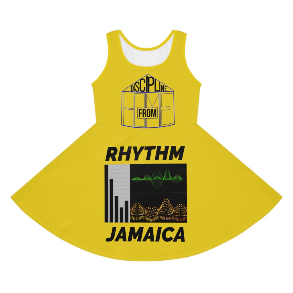 girls' sundress — "discipline from home" rhythm jamaica graphic dress