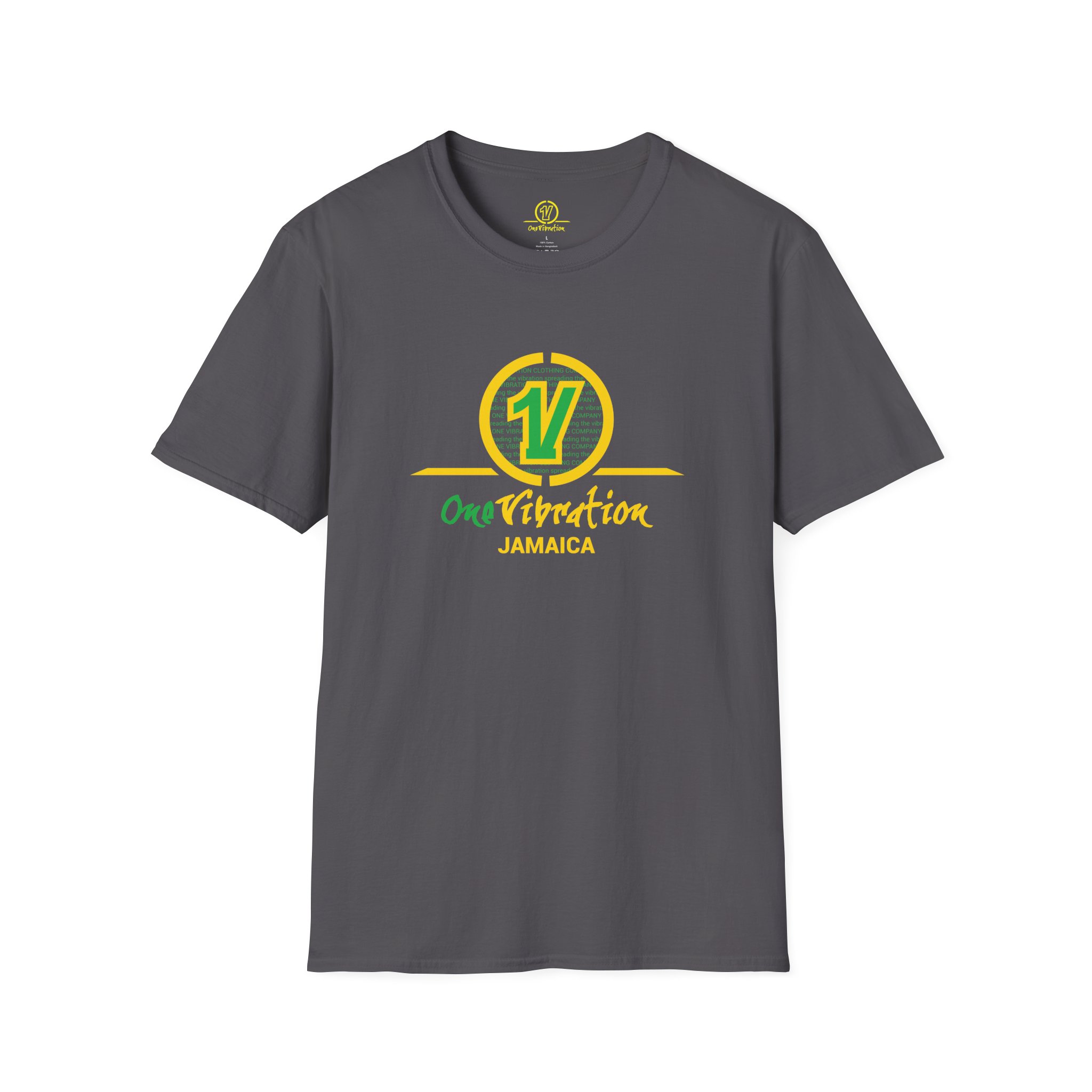 t shirt — one vibration jamaica logo tee (reggae/rasta colors) t shirt — one vibration jamaica logo tee (reggae/rasta colors)