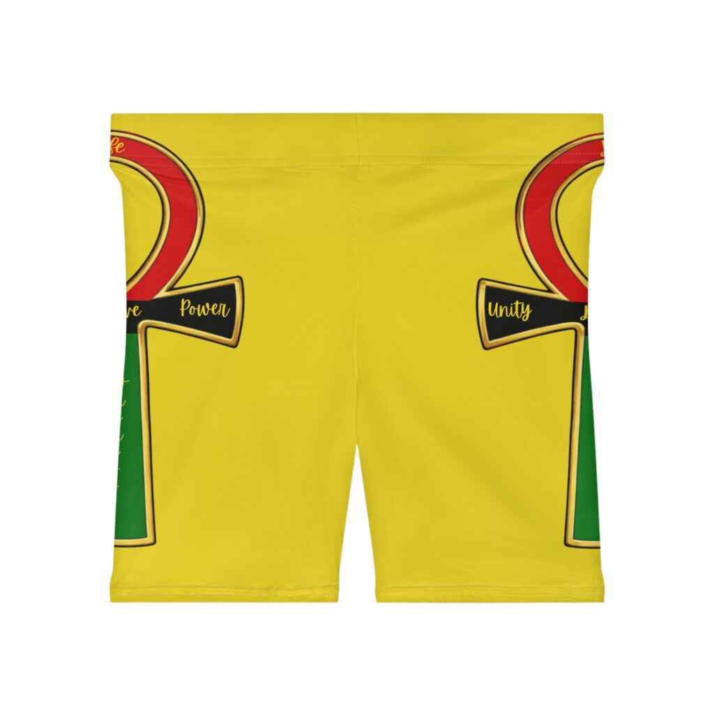 ankh unity yellow biker shorts — afrocentric empowerment, love • power • unity