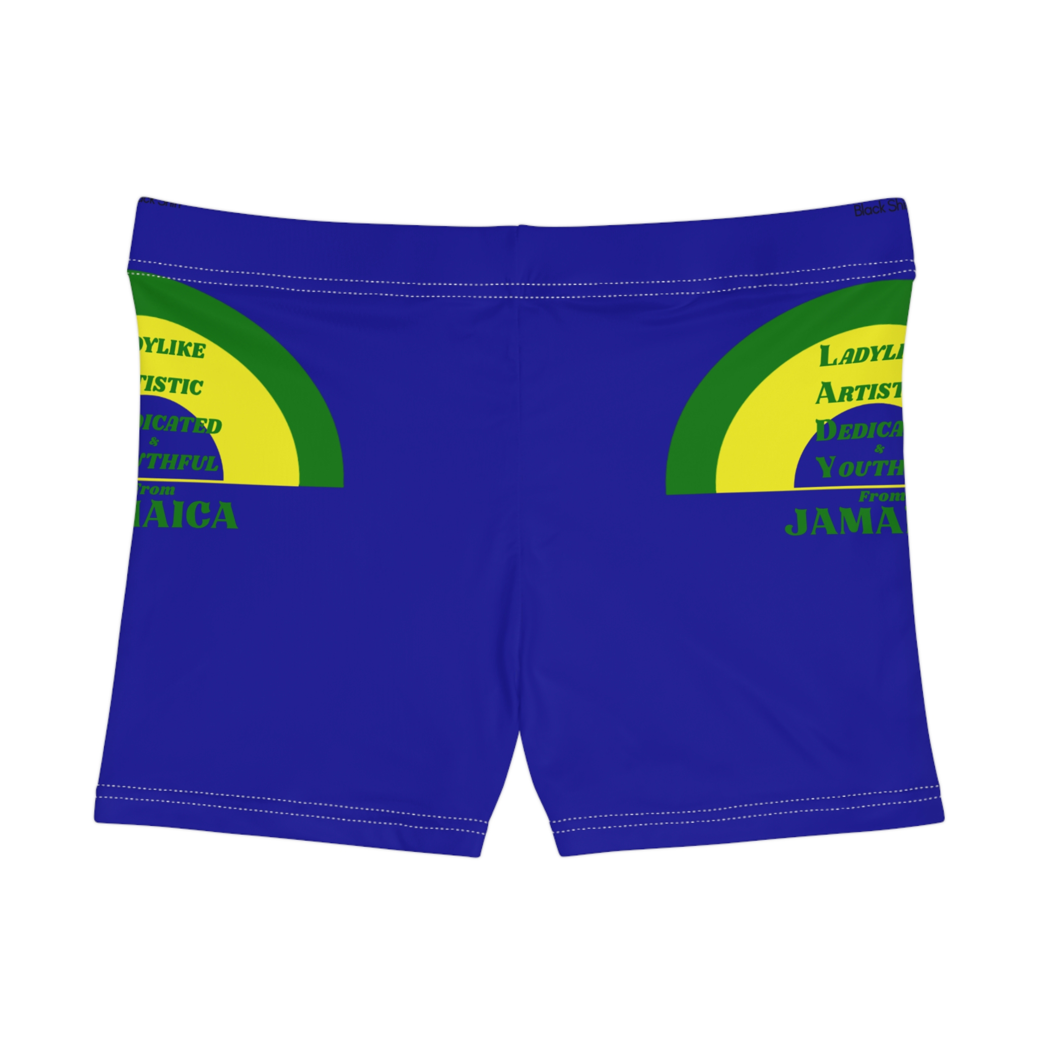 jamaica women's swim shorts blue with green yellow rainbow shaped graphic jamaica women's swim shorts blue with green yellow rainbow shaped graphic