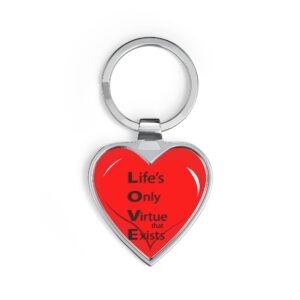 heart keychain — red 'love: life's only virtue that exists' metal keychain, romantic gift for anniversary & valentine's day