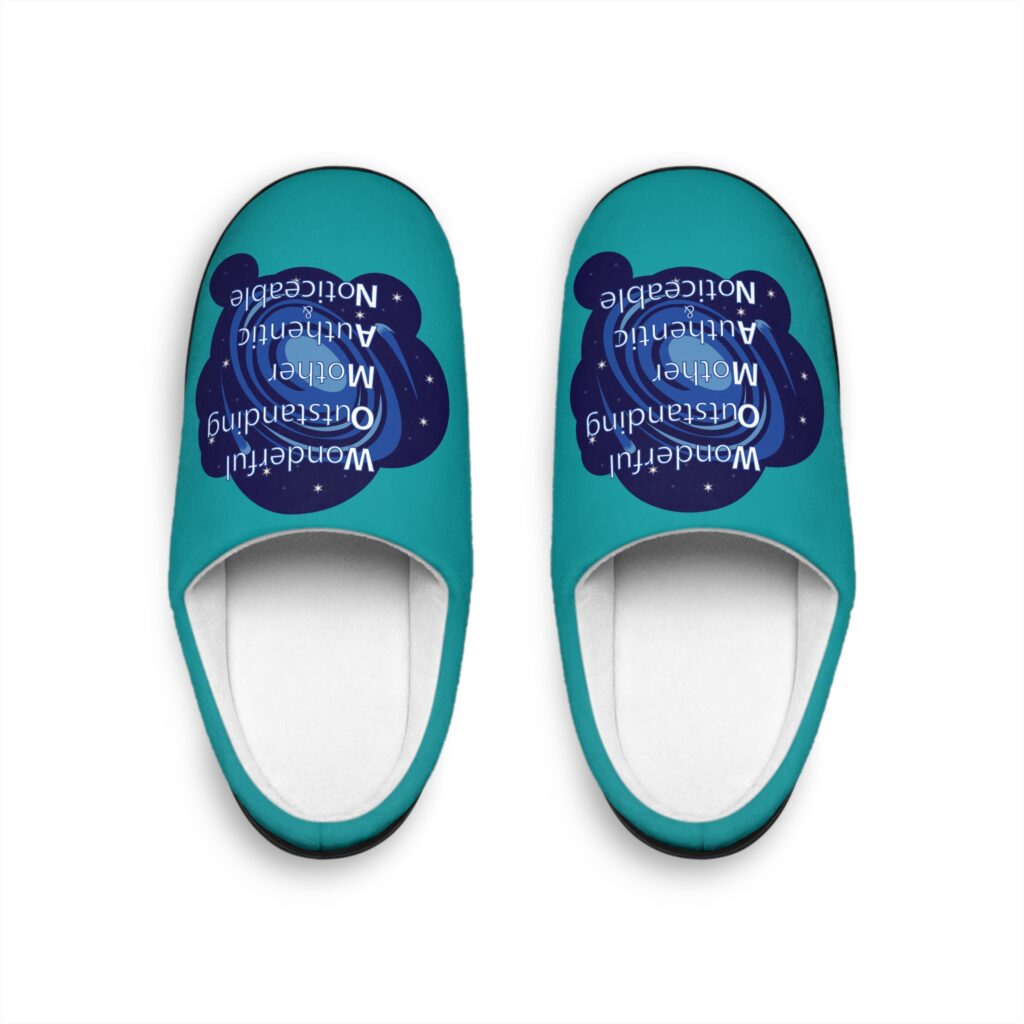 women's indoor slippers — 'wanderful mother, outstanding auntie' cozy teal house slippers