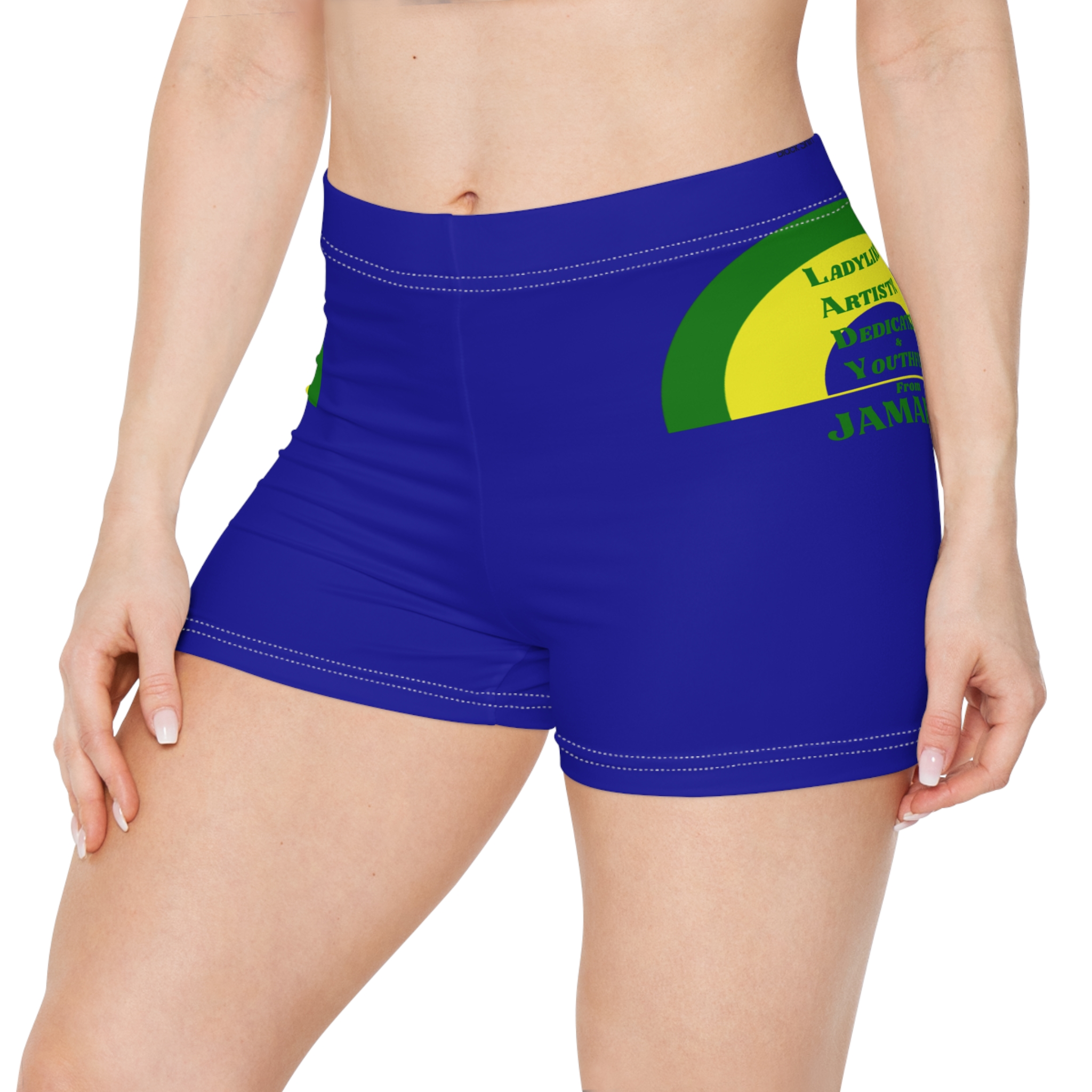 jamaica women's swim shorts blue with green yellow rainbow shaped graphic jamaica women's swim shorts blue with green yellow rainbow shaped graphic