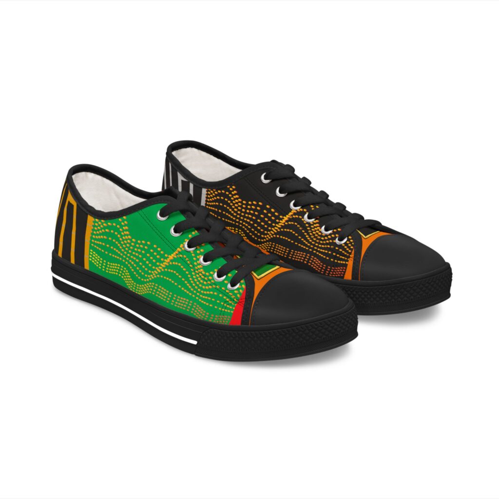 low top sneakers — afrocentric green & black wave pattern